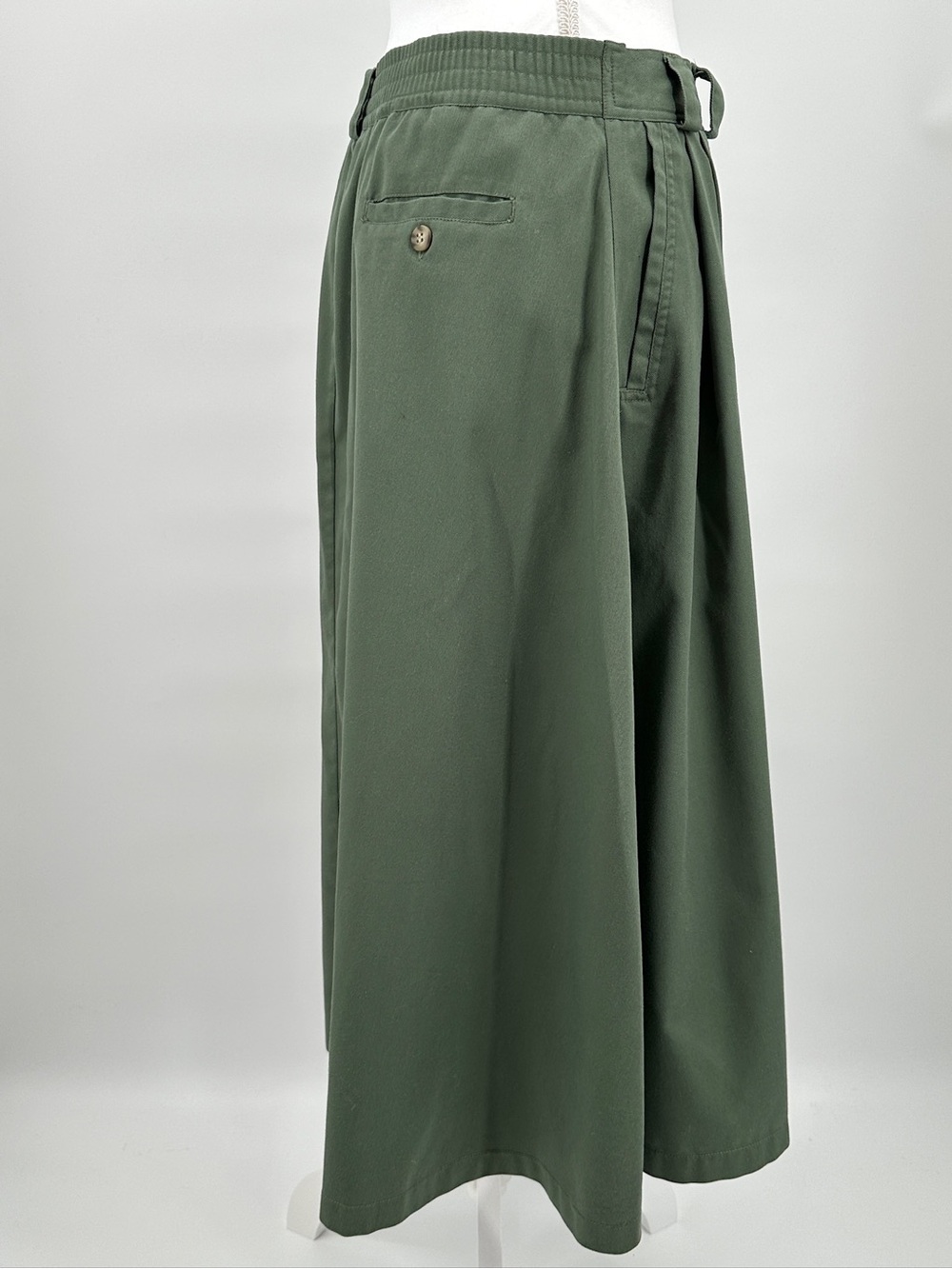 Karen Scott Olive Button Front Midi Skirt Pockets Pleats Cotton Blend Vtg Size 8 - Picture 5 of 9